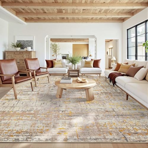 Large 10x14 Area Rugs for Bedroom & Living Room(Gold) | Machine Washable,Soft,Non-Slip,Large Rug,Stain Resistant Low Pile Carpet for Office Dining Room Kitchen Home Deco - color: Beige Gold, size: 10' x 14' (Rectangular)