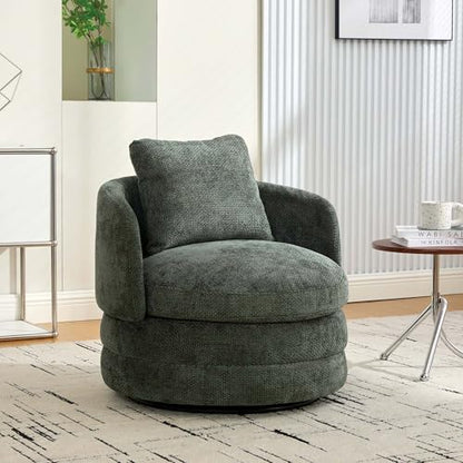 360° Small Swivel Accent Chair, Round Swivel Barrel Chair with Round Backrest & Wide Seat, Comfy Chenille Barrel Chairs for Living Room, Bedroom Easy 15-Min Assembly, Boucle (Green) - color: Green