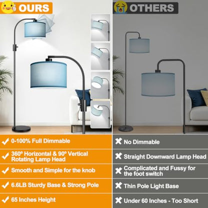 Nintiue Dimmable Black Floor Lamp, 1200 Lumens LED Edison Bulb Included, Arc Gold Floor Lamps for Living Room Modern Standing Lamp with Sky Blue Shade - color: Black - Sky Blue Shade