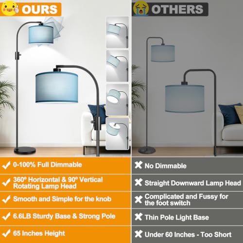 Nintiue Dimmable Black Floor Lamp, 1200 Lumens LED Edison Bulb Included, Arc Gold Floor Lamps for Living Room Modern Standing Lamp with Sky Blue Shade - color: Black - Sky Blue Shade