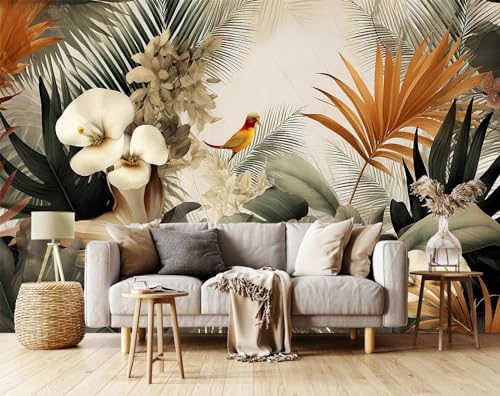 Toolhom Flower Series Mural Colorful Leaves Seamless wall Mural | 170"x108" non-self-adhesive birds resting on flowers wallpaper for bedroom, living room, bathroom background wall decoration - color: MURAL-217, size: 170" x 108"