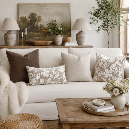 Decorative Lumbar Pillow Cover 12x20, Light Taupe Accent Velvet Throw Pillowcase for Couch Sofa Living Room, Floral Tufted Rectangular Cushion, Cover Only - color: Light Taupe, size: 20" x 12" (Pack of 1)