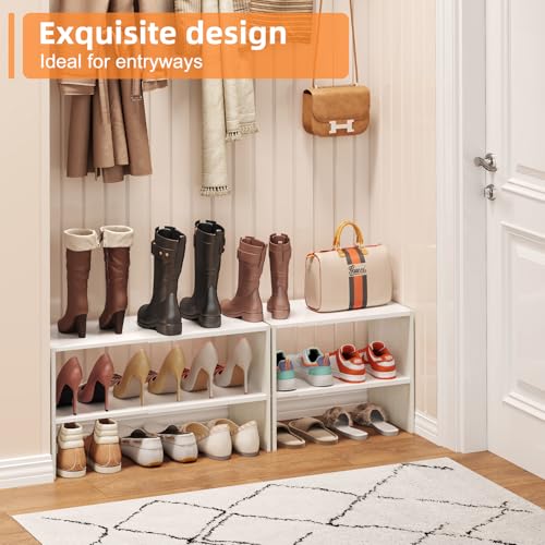 X-cosrack 2 Pack 2-Tier Shoe Rack Organizer for Closet, Expandable and Adjustable White Shoe Rack, Stackable Iron Wood Combination Shoe Storage Shelves for Closets, Entryway, Small Space, Garage - size: 2 Pack 2 Tier Standard