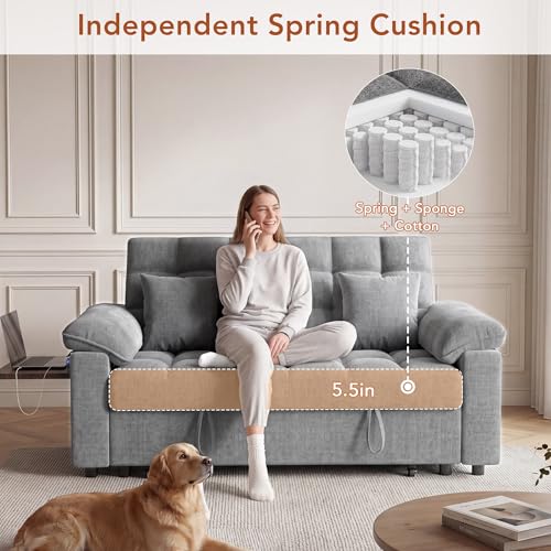 Vipbear Sleeper Sofa Bed, 70" Pull Out Futon Couch with Small Table| USB Port | Side Pockets | Tool-Free Assembly | Adjustable Backrest for Apartment, Office, Guest Room, Chenille Light Grey - color: Light Grey