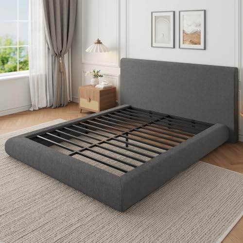 Garvee Cloud Bed Frame Full Size with Upholstered Headboard | Modern Cloud Platform Bed Full, No Box Spring Needed, Easy Assembly, Soft Plush Fabric, Noise-free, Dark Grey - color: Dark Gray, size: Full