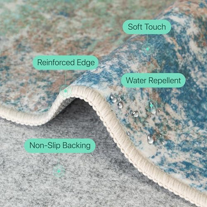BEIMO 3x5 Area Rugs for Bedroom, Blue Green Washable Abstract Non Slip Rug | Modern Abstract Rug Soft Low Pile Entryway Kitchen Living Room Office Carpet, Easy Care Vacuum Friendly - color: Aquamarine/Blue Green, size: 3' x 5' (Rectangular)