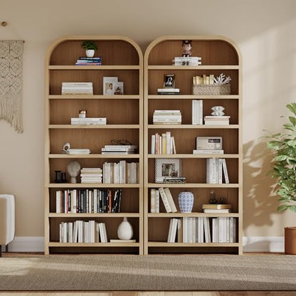 LEVNARY 70" Tall Arched Bookcase, 7-Tier Freestanding Storage Cabinet with Adjustable Shelves, Thick MDF Bookshelf for Bathroom Living Room Bedroom (Natural) - color: Natural