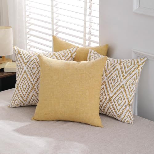 HPUK Throw Pillow Covers 20x20, 4 Pack, Ochre Textured Couch Pillow Covers | Polyester fabric, patterned and solid designs, hidden zippers, machine washable, for sofas and beds, inserts not included - color: Ochre, size: 20" x 20" (Pack of 4)