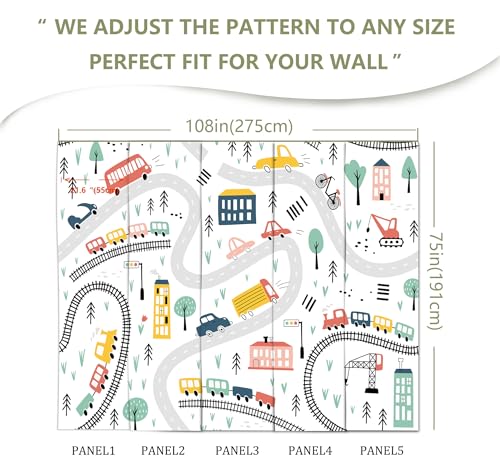 Kids Cartoon Wallpaper Car Roadmap Wall Mural | 108"x75", for Bedroom Living Room Bathroom, Textured Fabric, Not Peel and Stick - color: Mural 06, size: 108" x 75"