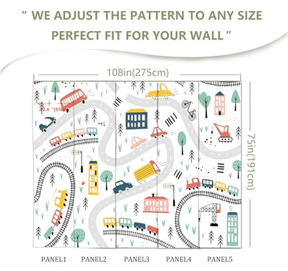 Kids Cartoon Wallpaper Car Roadmap Wall Mural | 108"x75", for Bedroom Living Room Bathroom, Textured Fabric, Not Peel and Stick - color: Mural 06, size: 108" x 75"