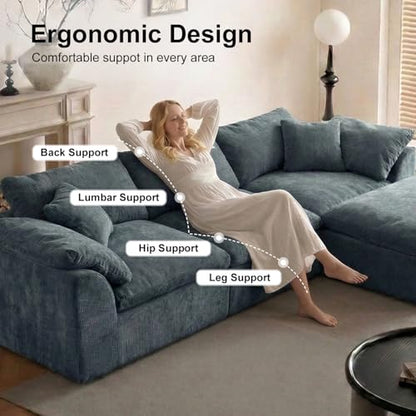 Cloud Couch Sectional for Living Room, Modular L Shaped Boneless Sofa with Chaise, Compressed No Assembly Couch, Deep Seat Chenille Upholstered Convertible Sofa Bed (Blue) - color: Blue