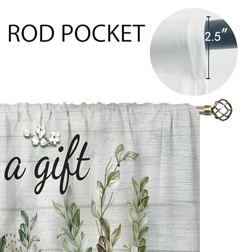 Green Leaves Eucalyptus Inspirational Kitchen & Bathroom Curtains - Rustic Flower Quotes, Farmhouse Floral Cafe Style - 27.5x39 Inch - color: A4 Green Botanical, size: 27.5"W x 39"L (Pack of 2)