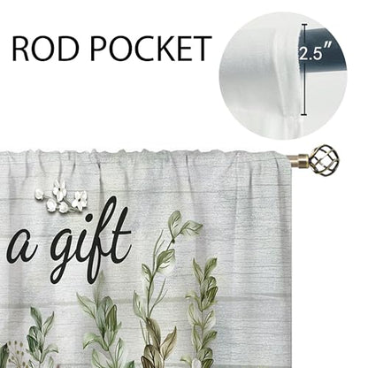 Green Leaves Eucalyptus Inspirational Kitchen & Bathroom Curtains - Rustic Flower Quotes, Farmhouse Floral Cafe Style - 27.5x39 Inch - color: A4 Green Botanical, size: 27.5"W x 39"L (Pack of 2)