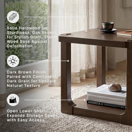 Signature Design by Ashley Breckington End Table, Dark Brown Side Table with Lower Shelf, Contemporary Style for Deep Couches, Hardwood Solids, Oak Veneer and MDF Substrate, 27" W - color: Dark Brown - Shelf