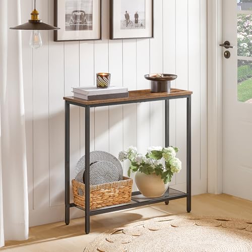 HOOBRO 29.5" Narrow Console Table, Small Entryway Table with Shelf, 2 Tier Thin Sofa Table, Behind Couch Table, Side Table, for Hallway, Living Room, Bedroom, Rustic Brown and Black BF74XG01 - color: Rustic Brown + Black