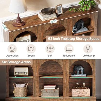 Tribesigns Console Table with Storage, 63" Long Arched Entryway Table | 3 Tier Wooden Farmhouse Rectangular Sofa Table Behind The Couch for Entrance, Hallway, Foyer, Living Room, Dark Brown - color: Dark Brown