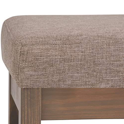SIMPLIHOME Milltown 27" Wide Linen Look Rectangle Ottoman in Fawn Brown | Contemporary upholstered ottoman with a cushioned seat for extra seating in the bedroom; footstool, footrest or bench. - color: Fawn Brown, style: Small Ottoman Bench