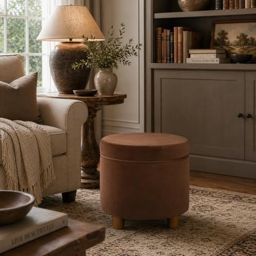 HomePop Home Decor | Upholstered Round Storage Ottoman | Ottoman with Storage for Living Room & Bedroom, Spice Orange Velvet Large - color: Spice Orange