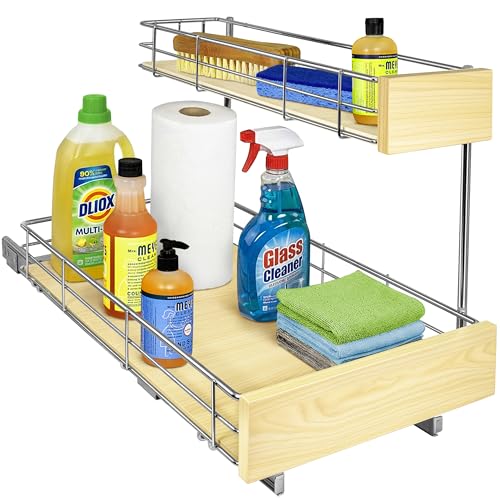 LYNK PROFESSIONAL® SELECT™ Pull Out Under Sink Kitchen Cabinet Organizer - 11.5 in. x 21 inch deep Drawer - Sliding Shelf Organizer and Undersink Storage Shelves - Lifetime Ltd. Warranty – Chrome - color: 11.5"W x 21"D Wood