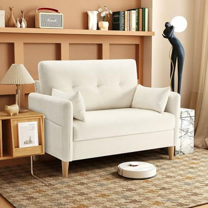 Urhanherry 47" Small Sofa Couch, Soft Chenille loveseat Mini Couch with Throw Pillow and Removable Cushion Cover for Small Spaces, Bedroom, Apartment, Dorm, Office, Living Room(Beige) - color: Beige
