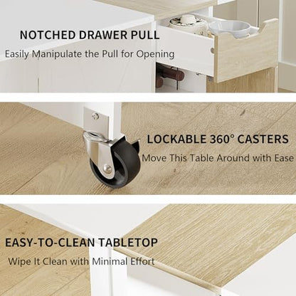 Folding Dining Table for 2-6, Easy Assembly, White+Oak | 52.7" Folding Dining Table with 6 Wheels, Drop Leaf Table with Drawers, Shelves and Wine Rack for Small Spaces - color: White