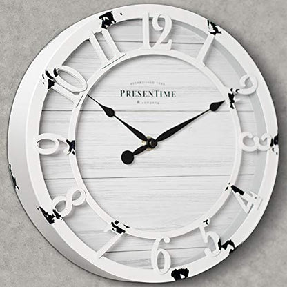 10" Farmhouse Series Wall Clock | Shiplap Style, Raised 3D Arabic Numeral, Antique Distressed White - color: Antique Distressed White, size: 10 inch