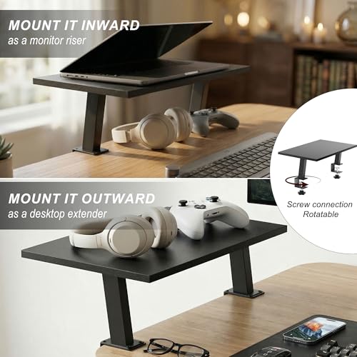 15-Inch Desktop Clamp-on Shelf & Monitor Riser, 2-in-1 Reversible Design – Fits Either Side of Desk, C-Clamp for Stability, Holds 44 lbs, for Gaming PC, Console & Office Setup - size: 15-INCH