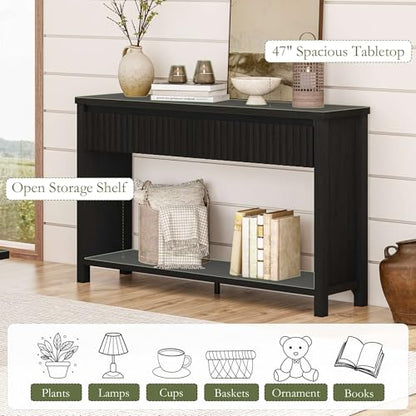 Wood Console Table for Entryway, 47In Entryway Table with Storage, Narrow Sofa Tables with Drawers, Modern Black Couch Tables for Living Room, Black Oak - color: Black Oak