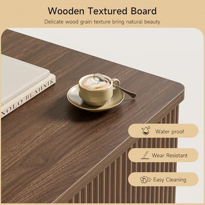 Fluted Lift Top Coffee Table with Storage, Mid Century Modern Coffee Table with Hidden Compartment, Rising Top Wood Center Table for Living Room, Home Office, Rounded Edges (Walnut) - color: Walnut