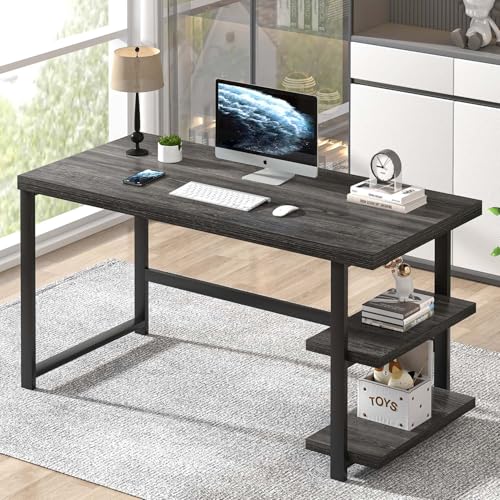 47 Inch Computer Desk with Storage Shelves, Modern Home Office Desk, Small Study Writing Desk Gaming Table Workstation for Bedroom Living Room, Industrial Dark Gray - color: Dark Gray, size: 47 inch