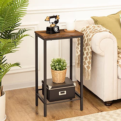 HOOBRO Tall Side Table, Small End Telephone Table, Industrial Nightstand, Small Entryway Table with Adjustable Mesh Shelf, Narrow Bedside Table for Living Room, Bedroom, Hallway, Office, Rustic Brown - color: Rustic Brown + Black