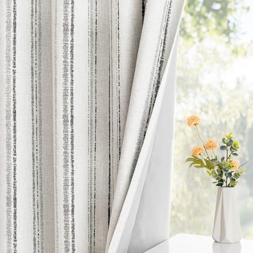 MYSKY HOME Striped Curtains 100% Blackout 96 Inches Long Grey Ticking Stripe Pinstripe Patterned Linen Farmhouse Double Layer Thermal Insulated Drapes for Living Room, Grommet, 2 Panels, 52" Wide - color: Grey/Blackout, size: 52"W x 96"L (Pack of 2)