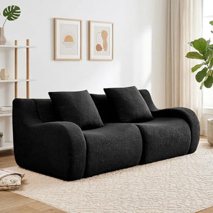 81.7" Loveseat Sofa, No Assembly, Streamlined Design, Modern Small Couch with Plush Teddy Fabric for Living Room, Bedroom, Apartment, Home Office (Black) - color: Black02, size: 2 Seat