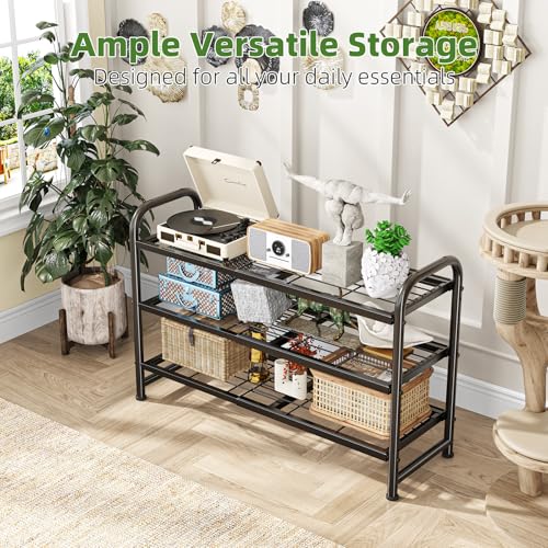 Simple Trending 3-Tier Expandable Shoe Rack, Adjustable & Stackable Shoe Organizer, Heavy Duty Metal Free Standing Shoe Shelf Storage for Closet Entryway Doorway, Black