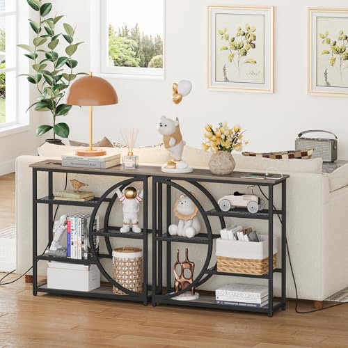 Snughome Entryway Table, Console Table with Charging Station, Industrial Narrow Sofa Table with 5 Tier Storage Shelves, Entrance Table for Hallway, Living Room, Foyer, Grey - color: Grey, size: 29.5"W - With Power Outlet