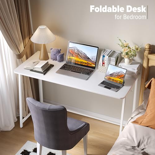 WOHOMO Folding Desk, 47.2" Foldable Computer Desk for Bedroom, Space Saving Computer Table Writing Workstation for Home Office, Easy Assembly, White | Easy Assembly and Fold, Sturdy Home office desks for Study Bedroom Dorm Space Saving Writing Work Apartm