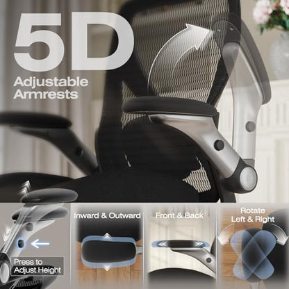 X100 Ergonomic Mesh Office Chair, Big and Tall Home Desk Chair with 5D Flip-Up Arms, Adjustable 3D Lumbar Support, Gaming & Executive Computer Chair