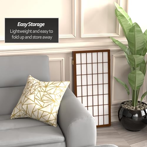 3 ft. Short Window Pane Shoji Screen - Walnut - 3 Panels