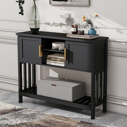 Entryway Table, Console Table, Sofa Table with 2-Door and Shelf, Black | Entryway Cabinet and Sideboard Cabinet with Large Storage Space for Daily Use in Hallway, Foyer, Living Room - color: Black