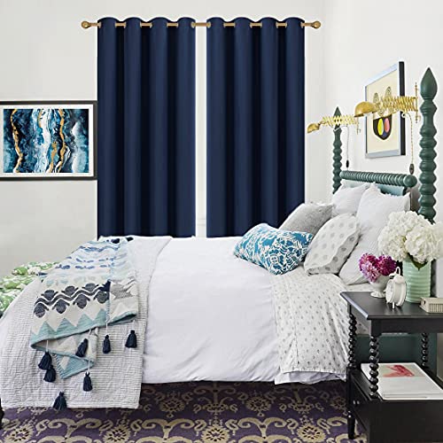 Diraysid Navy Blue Grommet Blackout Curtains for Bedroom Thermal Insulated Room Darkening Curtains Drapes, 52 x 63, 2 Panels - color: Navy Blue, size: 52"W x 63"L (Pack of 2)
