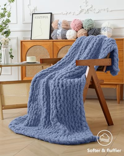 Cozyful Chunky Yarn for Hand Knitting, #9 Thick Jumbo Big Chunky Yarn for Crocheting, Super Chunky Knit Blanket Yarns, Large Chunky Chenille Yarns, 8 Pack (30 yds 8 oz Each Skein), Blue Gray - color: Blue Gray
