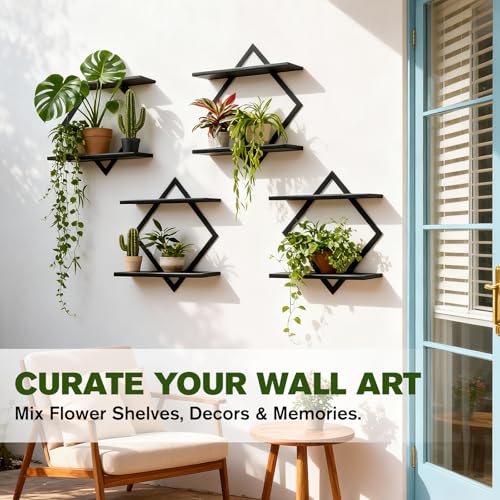 2 Pack Wall Planters for Indoor Plants, Black | 2-Tier Floating Wall Shelves, Wall Mounted Plant Holder Stand, For Bathroom Living Room Bedroom Kitchen Office - color: Black-2pack
