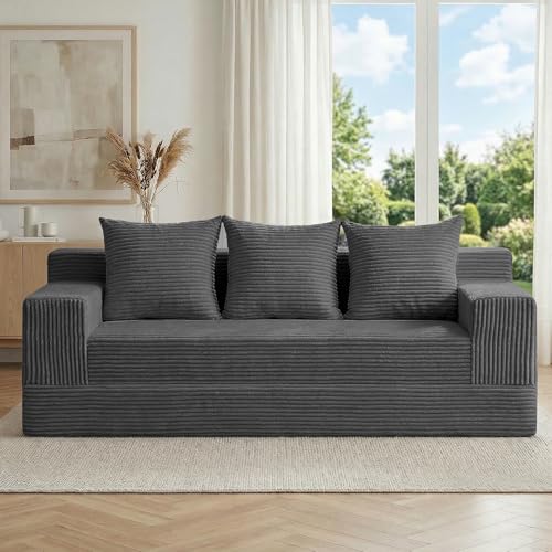 cidludto Convertible Sofa Bed, 78" Oversized Boneless Loveseat Couch 2 in 1 Foldable Futn Bed Couch in A Box, Folding Sofa Chair for Living Room, No Assembly Required, Grey - color: Grey, size: Three Seat-78''
