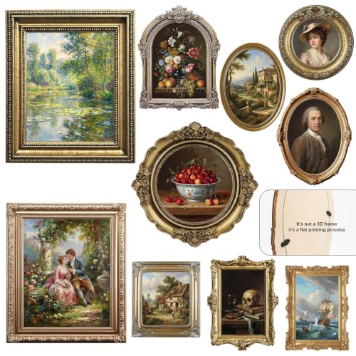 Xuhal 10 Pcs Gold Vintage Picture Frames for Wall, Flat Printed Patterns, Ornate Vintage Farmhouse Photo Frame Multi Sizes, Antique French Country Wall Art for Gallery Bedroom Living Room Home Decor