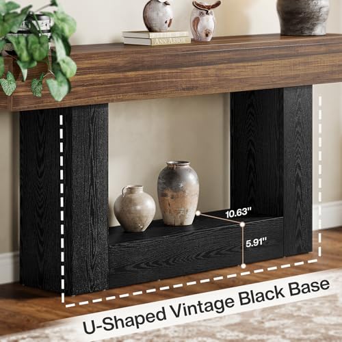 Tribesigns 63" Console Table, Farmhouse 2-Tier Entryway Table with U-Shaped Base, Narrow Long Wood Behind Couch Table for Living Room, Hallway, Foyer, Dark Brown & Black - color: Dark Brown & Black