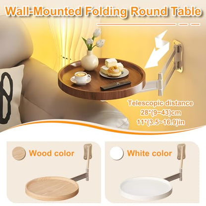 Round Wall Mounted Folding Table for Small Spaces, 11.8" x 11.8" | Floating Wall Mount Side Table, Retractable Wall Desk Fold Down, Solid Wood Tabletop with Aluminum Alloy Brackets (Walnut) - color: Walnut