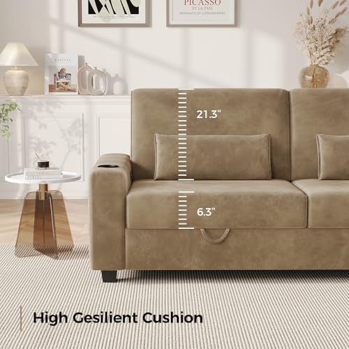 COPIAE Loveseat Sofa, Larger Couch Velvet Fabric with Storage, Charging Ports, Heightened Backrests, Removable Cover Modern Comfy Couches Easy Assembly for Living Room, 88 Inch Gold - color: Gold