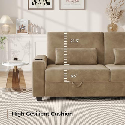 COPIAE Loveseat Sofa, Larger Couch Velvet Fabric with Storage, Charging Ports, Heightened Backrests, Removable Cover Modern Comfy Couches Easy Assembly for Living Room, 88 Inch Gold - color: Gold