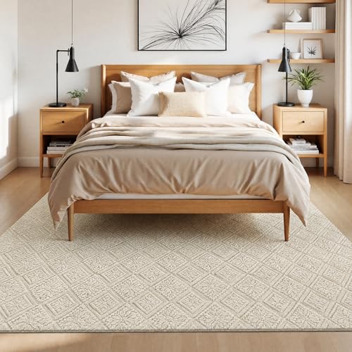 U'Artlines 6x9 Beige Washable Area Rug for Living Room | Soft Fluffy, High Low Textured Carpet, Modern Neutral, Geometric, Non Slip Rugs for Bedroom, Dining Room, Kids Room - size: 6 x 9ft