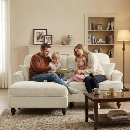 Loveseat Sofa Couch, 2 Seat Comfy Chenille Sofa with Removable Ruffled Skirt, Flared Armrests, Sturdy Legs, Convertible Sectional for Living Room, Bedroom, Apartment (Beige) - color: Beige, size: 76.4 Inch L